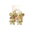 Pendientes Largos de Flor Dorado con pétalo verde. Gema Medina